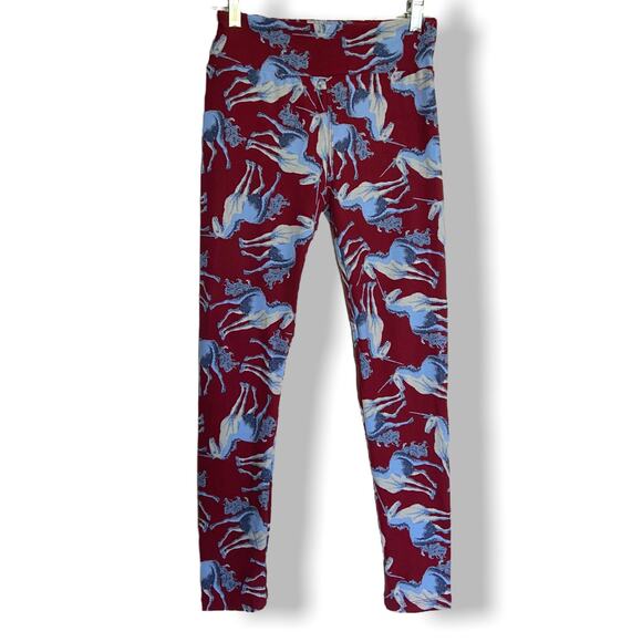 LuLaRoe Womens Leggings OS Actual UNICORN Print Patterned Burgundy Wine Blue NEW - Picture 3 of 7